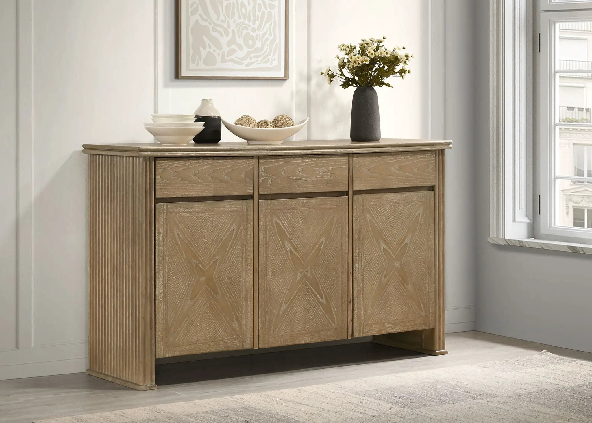Adina 3-door 59-inch Sideboard Server Distressed Light Brown by Unique Piece Furniture