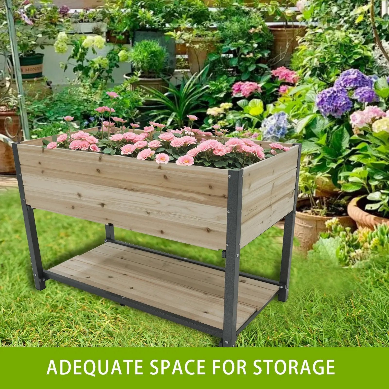 45" Iron-Wood Combined Growing Beds With Feet and Storage Racks by HouseOfZazla