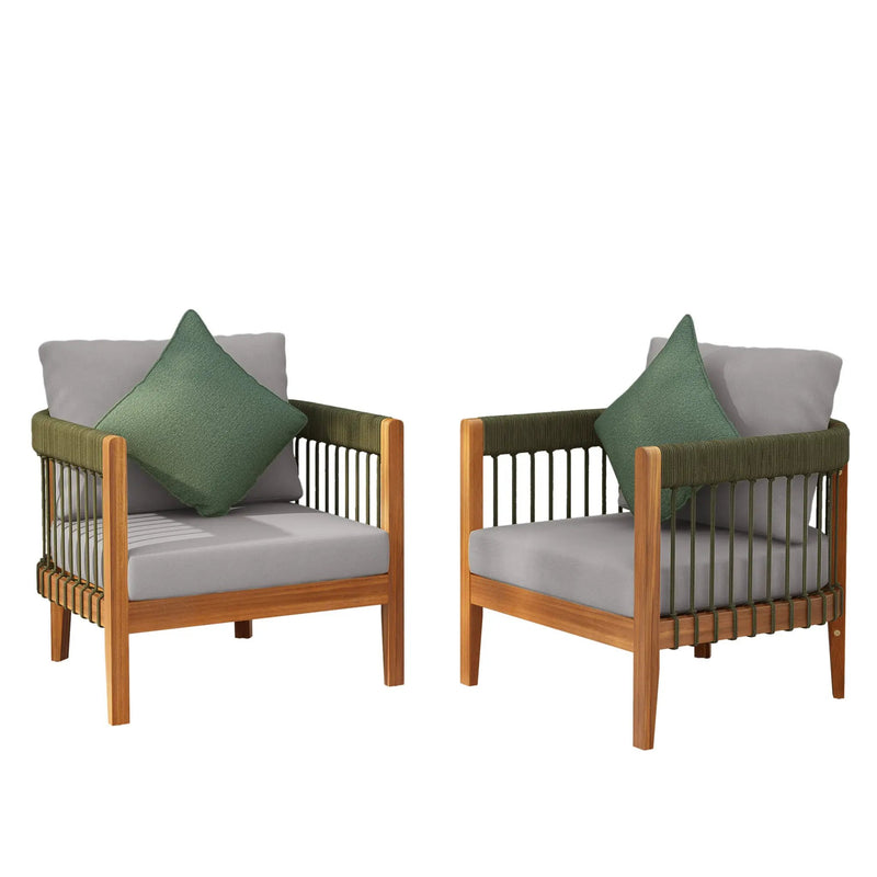 [Set of 2] Acacia Wood Outdoor Club Chair with Rope Accents by HouseOfZazla