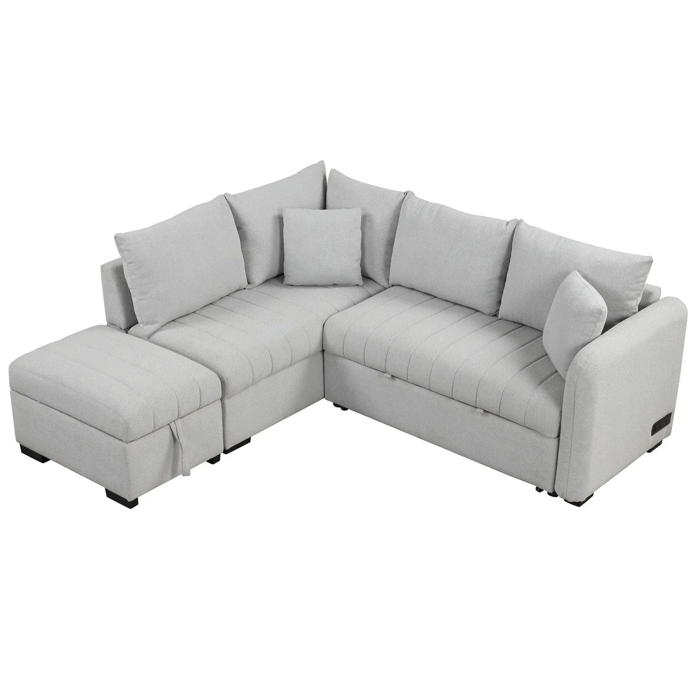 L-Shaped Sectional Pull Out Sofa Bed Sleeper Sofa With Two USB Ports, Two Power Sockets And A Movable Storage Ottoman by HouseOfZazla