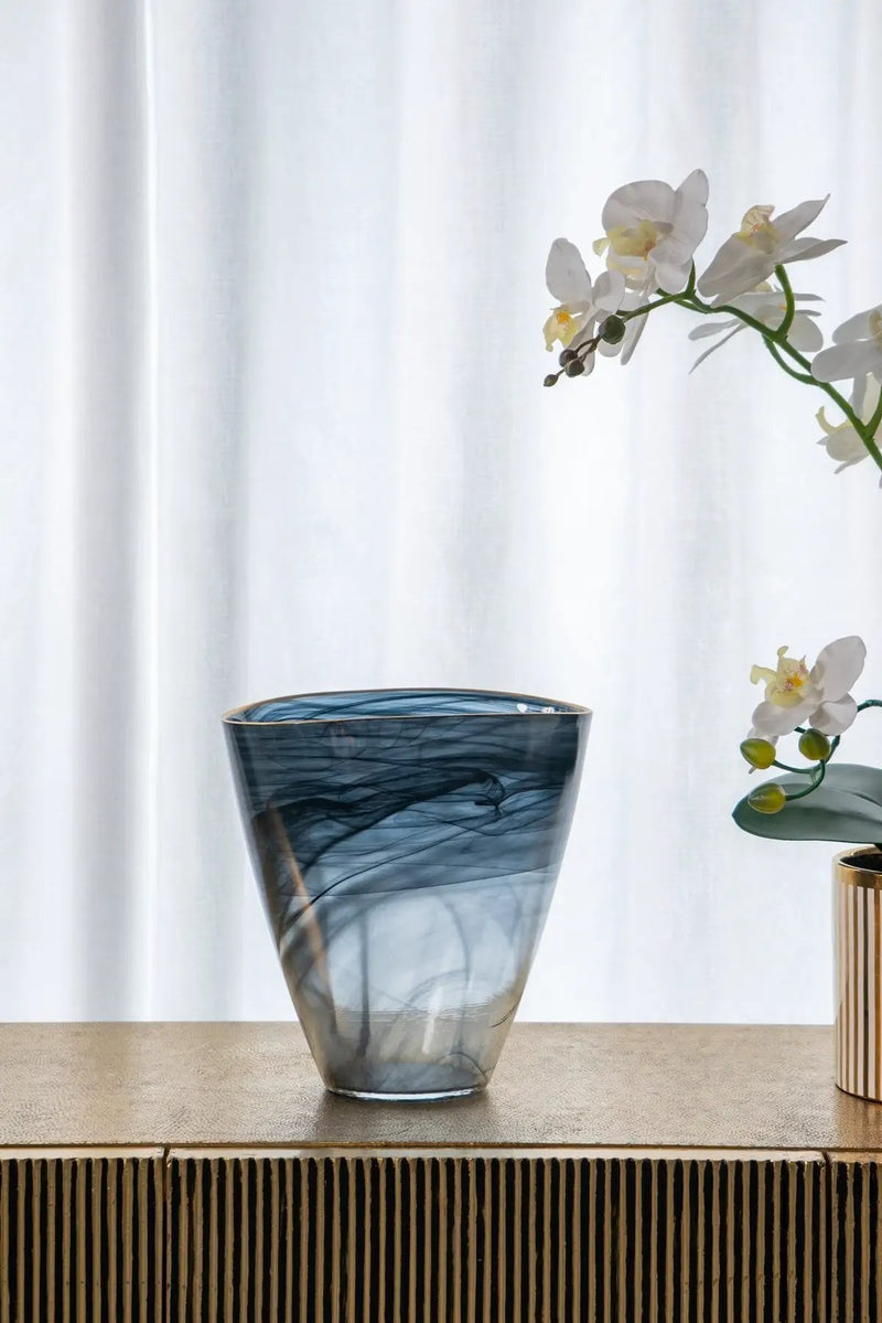 9.3x4.7x9.3' Smokey Black Glass Vase with Gold Rim by HouseOfZazla