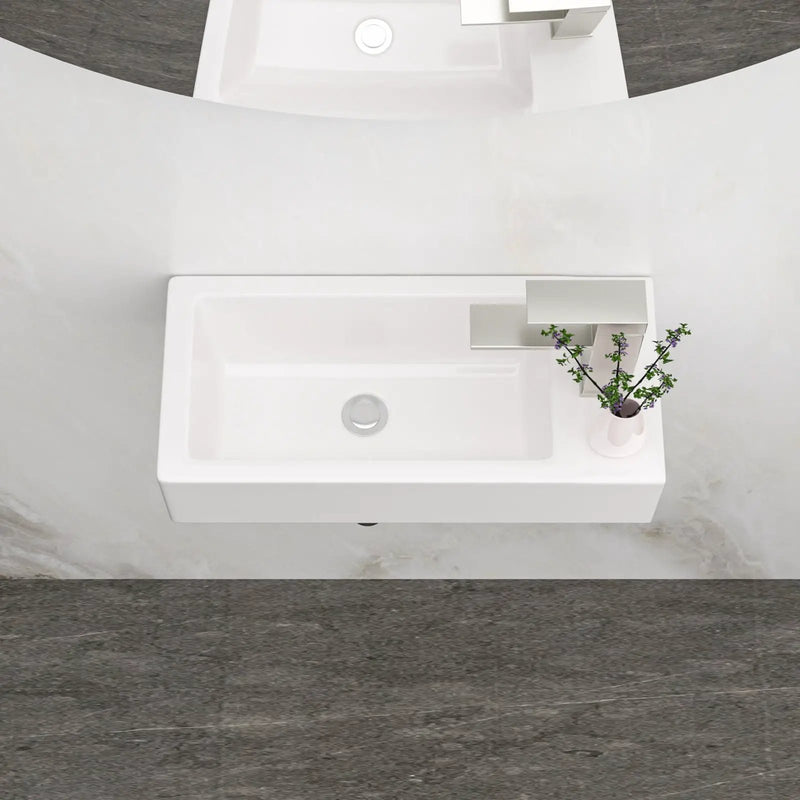Modern Ceramic Rectangle Wall Mount Bathroom Sink With Single Faucet Hole - White by HouseOfZazla