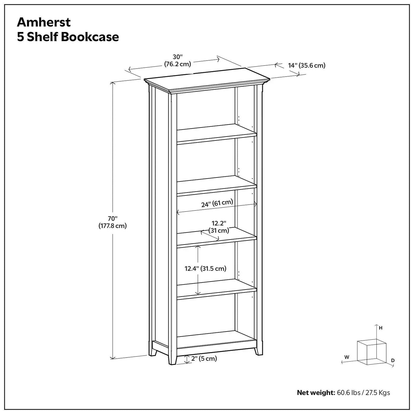 Amherst - 5 Shelf Bookcase, Handcrafted by Unique Piece Furniture