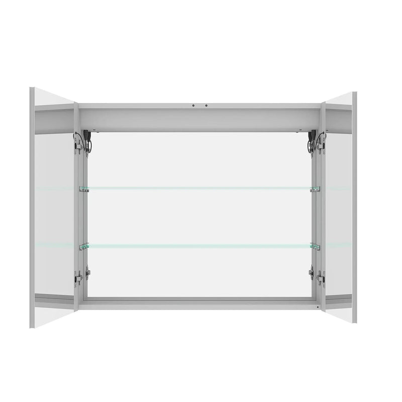 36" X 30" Medicine Cabinet With LED Vanity Mirror, Anti-Fog Recessed Or Surface Mount Bathroom Double Door Large Storage 3000K~6000K Bright Lighted Aluminum Storage Cabinet With Touch Switch - Silver by HouseOfZazla