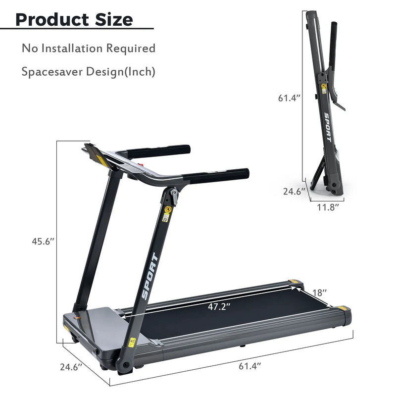 Folding Electric 3.5Hp Treadmill Medium Running Machine Motorised Gym 330Lb, Portable Compact Treadmill Foldable For Home Gym Fitness Workout Jogging Walking, Electric Motorized Power 14Km / H - Gray by HouseOfZazla