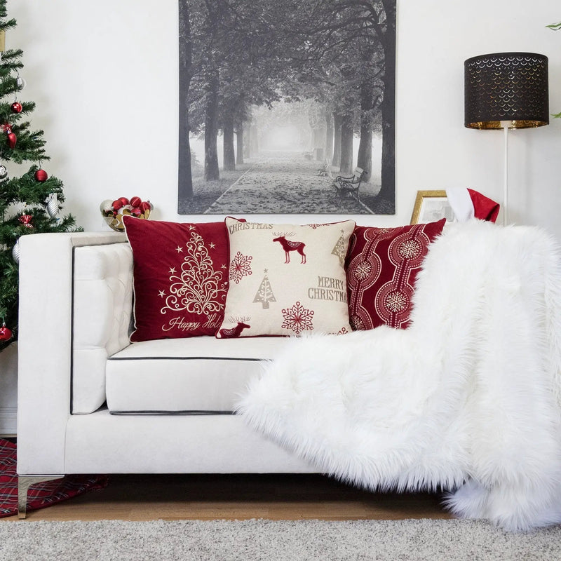 Merry Christmas Embroidered Poly Linen Throw Pillow 20x20 by HouseOfZazla