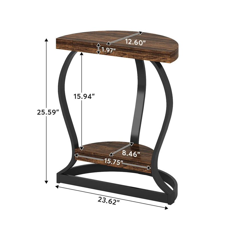 Half Round End Table With Frame, 2 Tier Semi Circle For Entryway - Brown / Black by HouseOfZazla