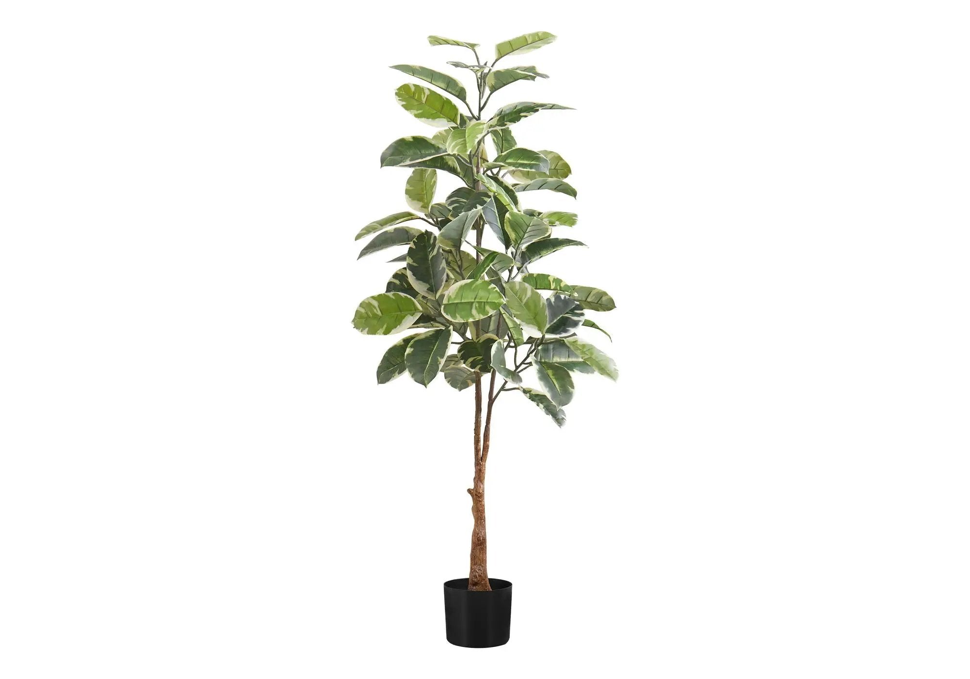 52" Tall, Artificial Plant, Rubber Tree, Indoor, Fake, Floor, Greenery, Potted, Real Touch, Decorative - Green / Black by Unique Piece Furniture