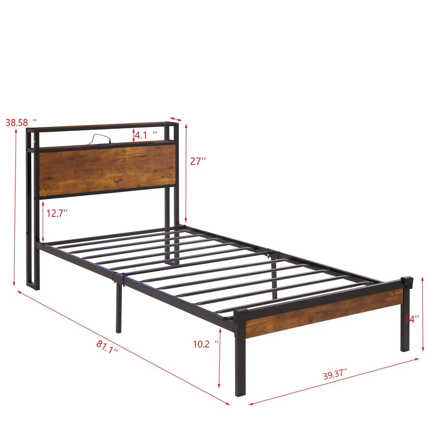 Platform Bed Frame With Wooden Headboard And Footboard, USB Liner by HouseOfZazla