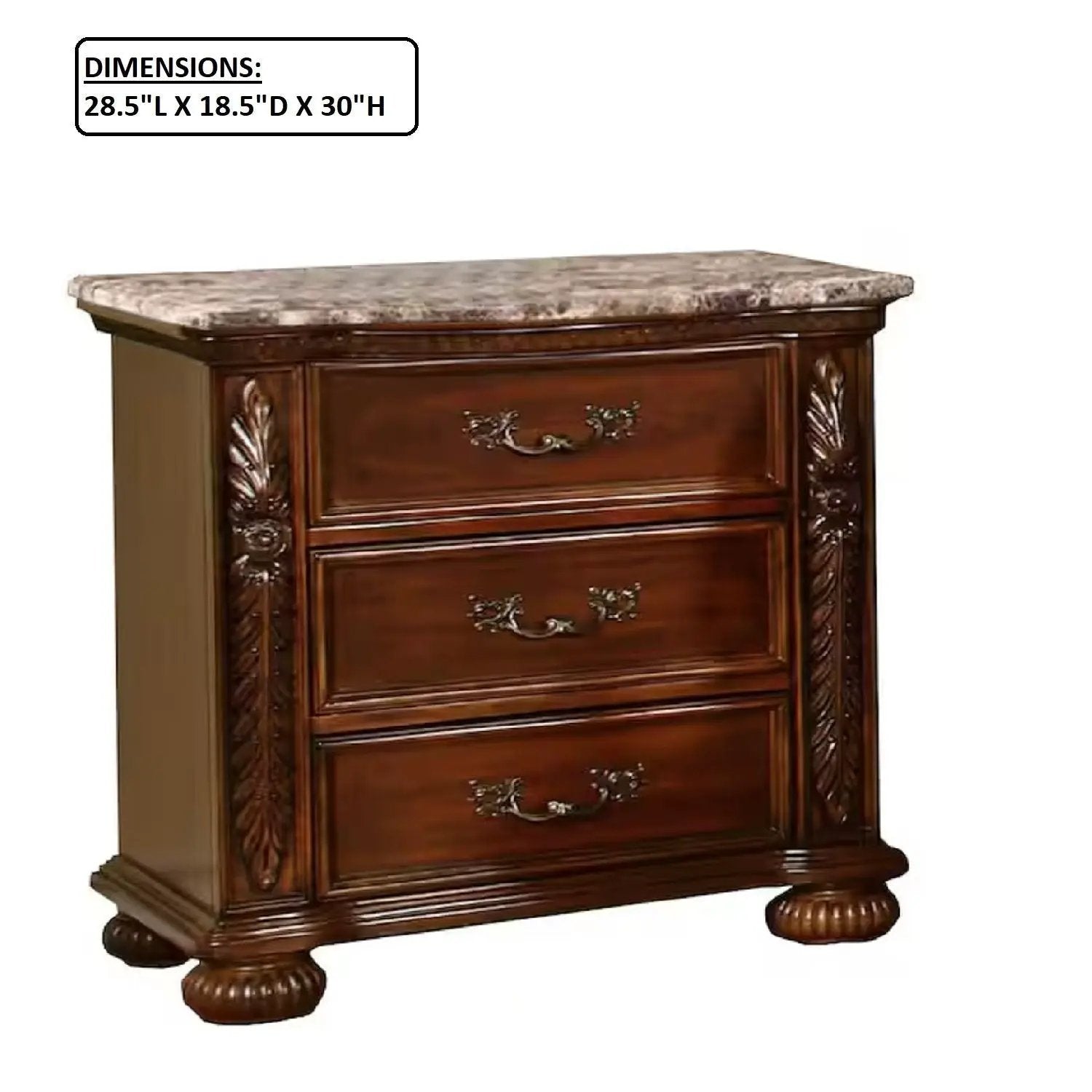 3 Drawer Nightstand, Bedside Table Hand Carved Storage For Bedroom - Cherry by Unique Piece Furniture