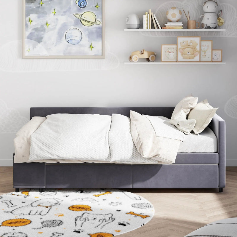 L Shaped Upholstered Platform Bed With Storage And Drawers by HouseOfZazla
