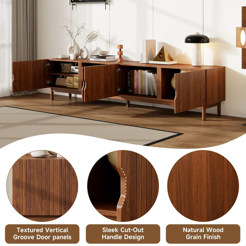 TV Stand With Legs, Media Console, 4 Cabinets For Living Room - Natural Wood by HouseOfZazla