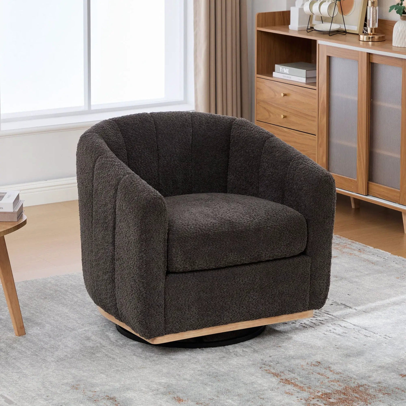 Swivel Upholstered Barrel Chair With Metal Base by HouseOfZazla