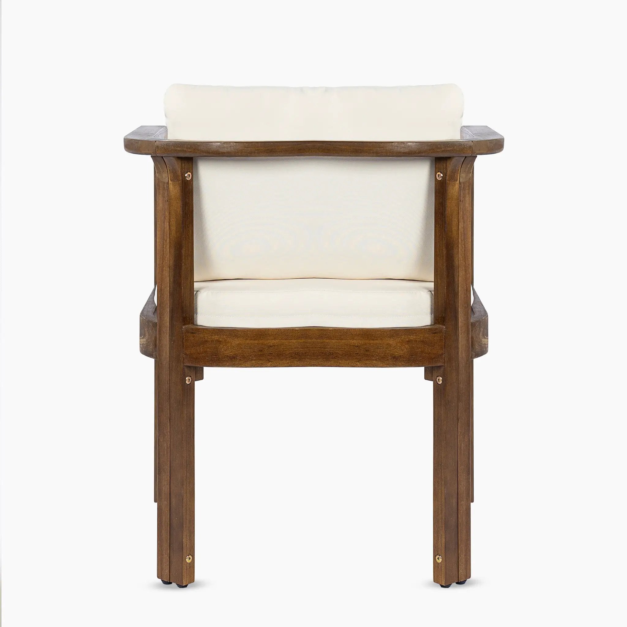 Outdoor Dining Chair Set of 2 with Curved Acacia Wood Arms, Brown Finish and Cream Cushions by HouseOfZazla