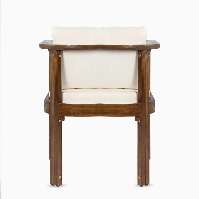 Outdoor Dining Chair Set of 2 with Curved Acacia Wood Arms, Brown Finish and Cream Cushions by HouseOfZazla