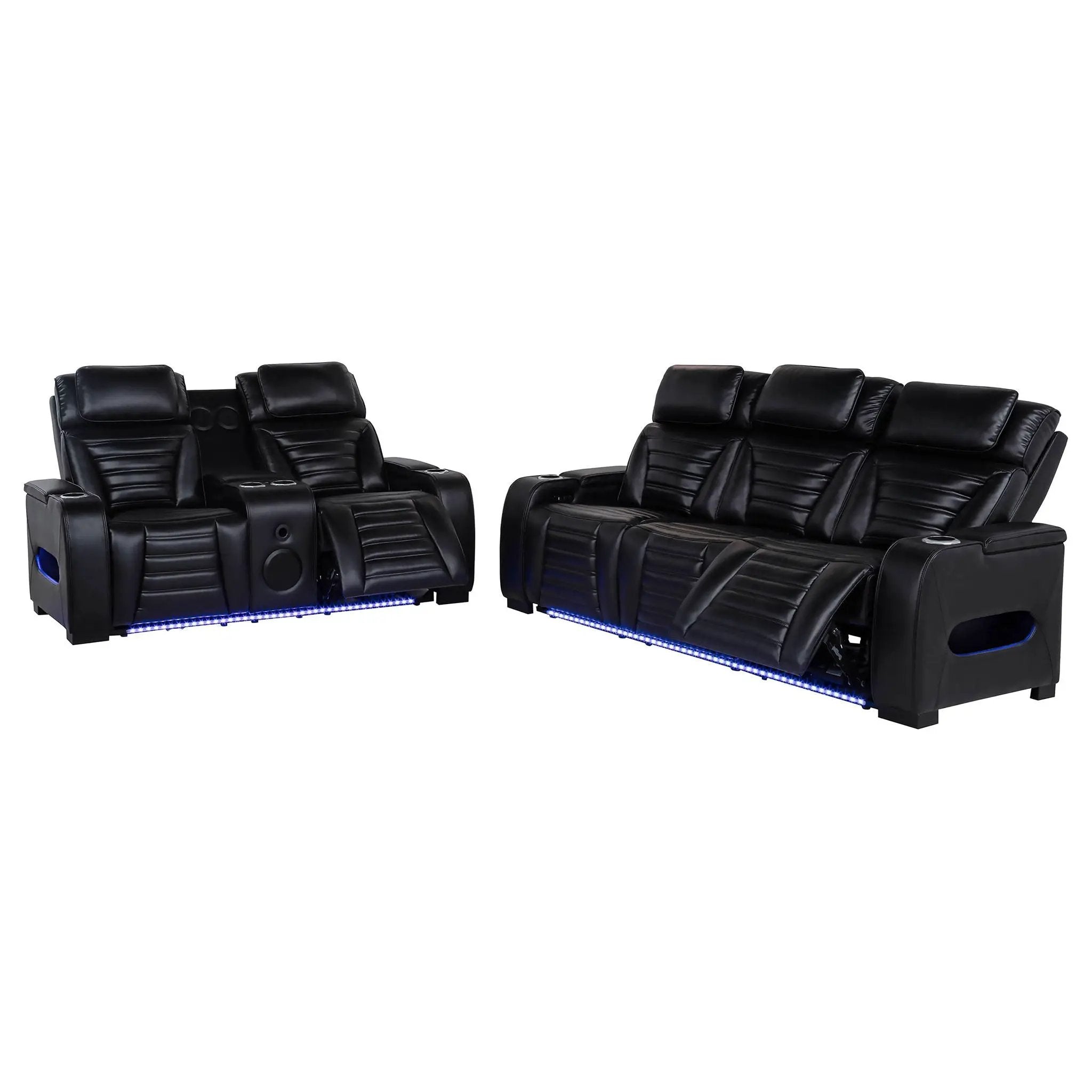 Zuma 2-piece Faux Leather Dual Power LED Sofa Set Black by Unique Piece Furniture