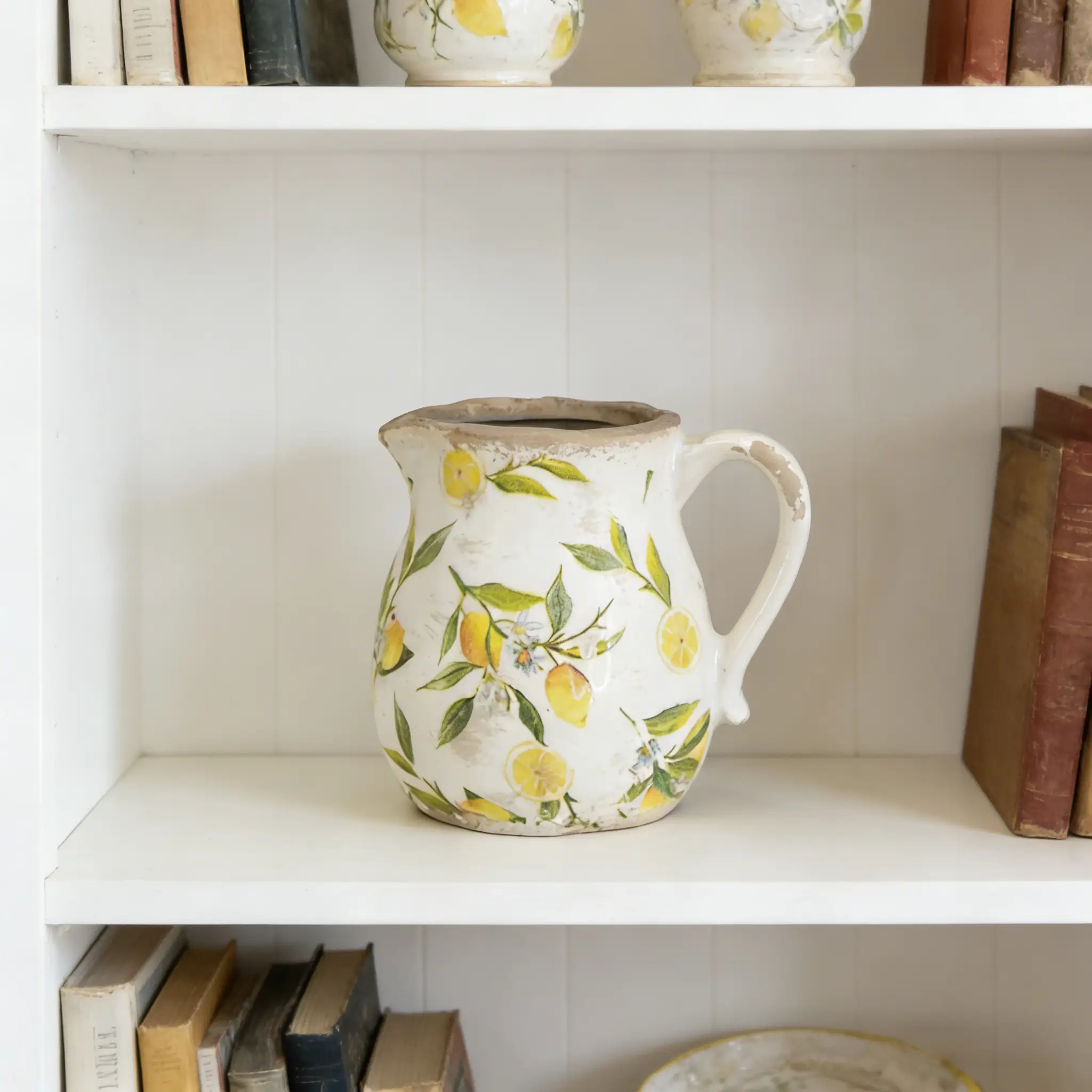 Distressed White Ceramic Pitcher Vase by HouseOfZazla