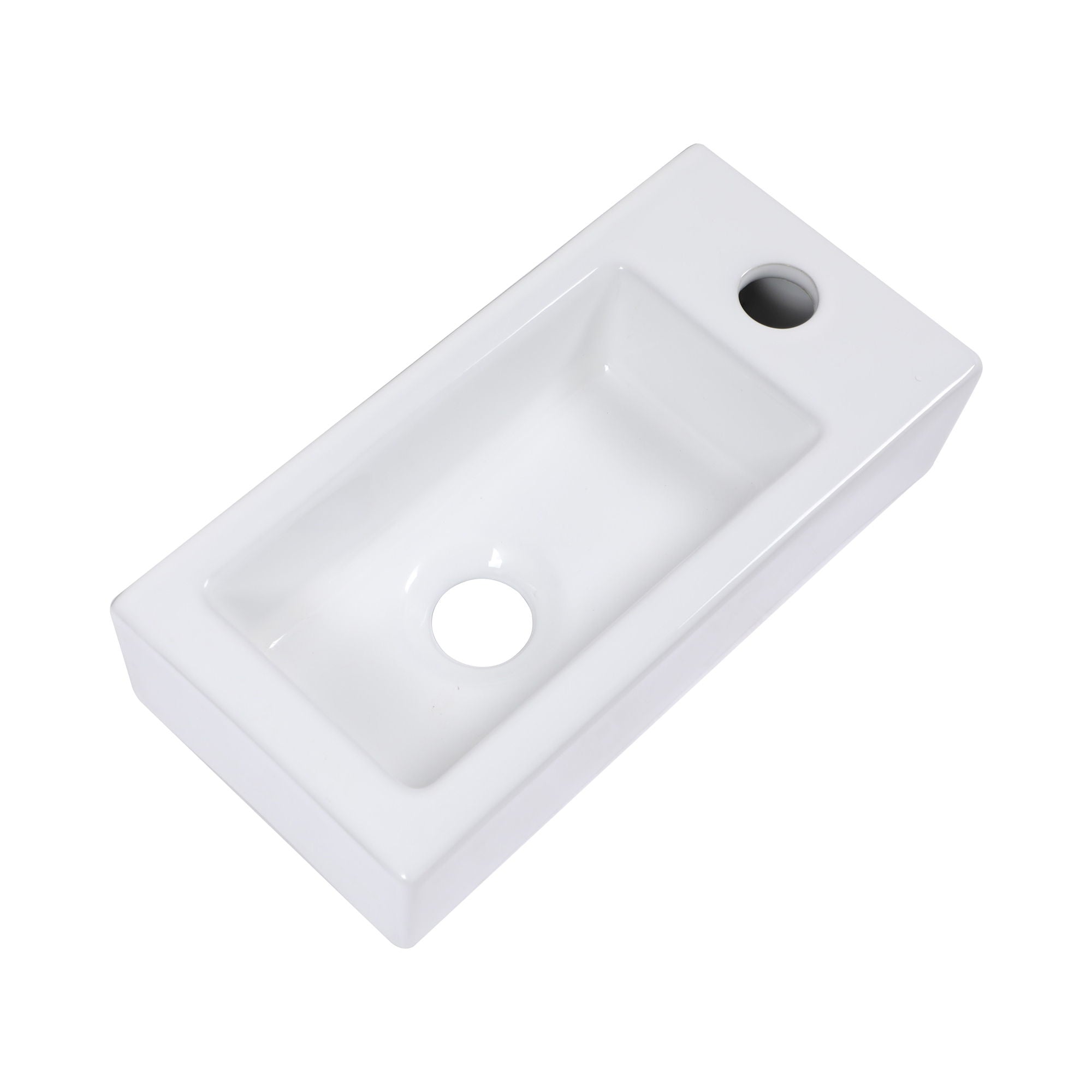 Modern Ceramic Rectangle Wall Mount Bathroom Sink With Single Faucet Hole - White by HouseOfZazla