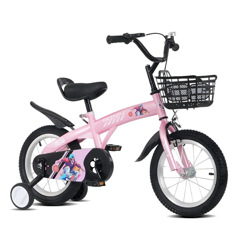 Fkznpj - 18" Sporty Kids Bike With Training Wheels And Stand Adjustable Saddle Suitable For Boys And Girls Aged 5 - 10 Years Tall Height 39 - 49" Available In A Variety Of Colors by HouseOfZazla