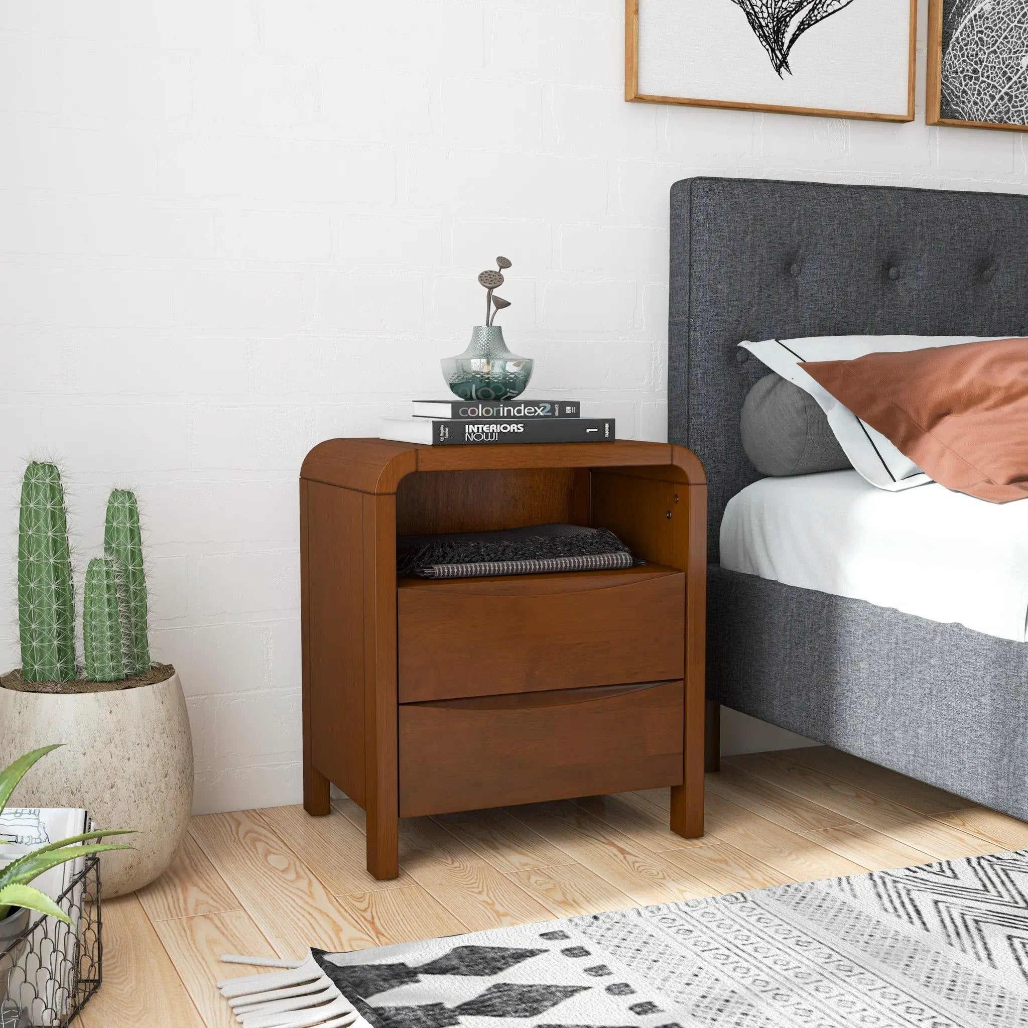 Lionel - Nightstand 2 Drawer - Brown by HouseOfZazla