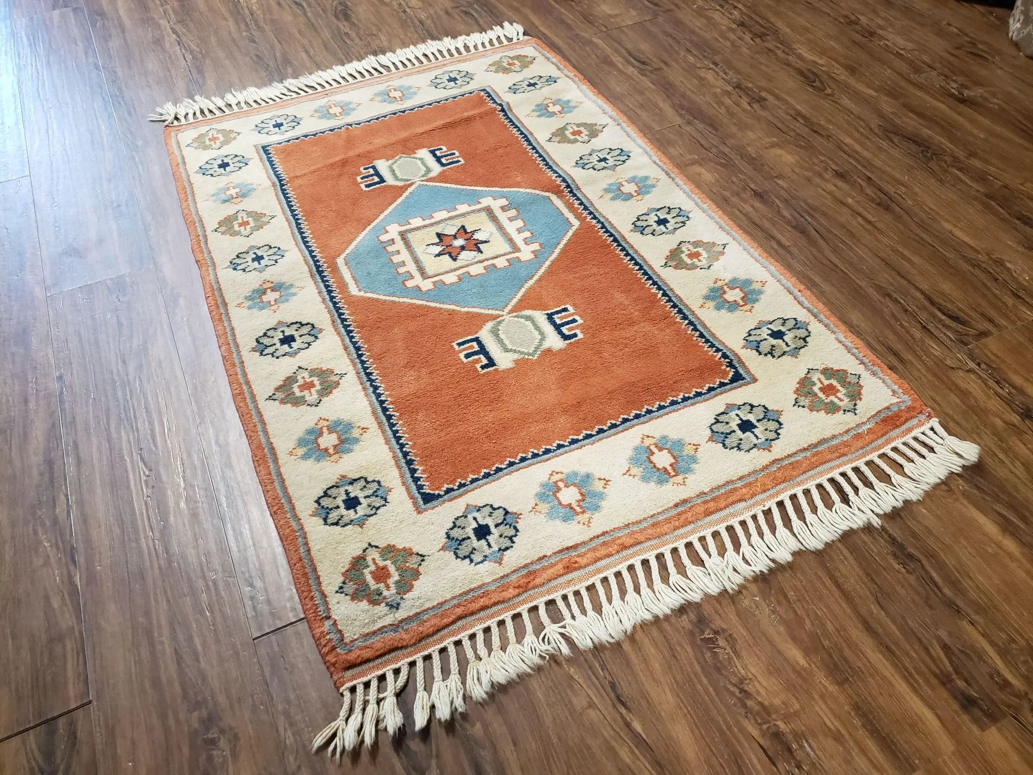 3x5 Handmade Vintage Turkish Area Rug Wool Kazak Carpet 3'1"x4'5" Red Beige by Jewel Rugs