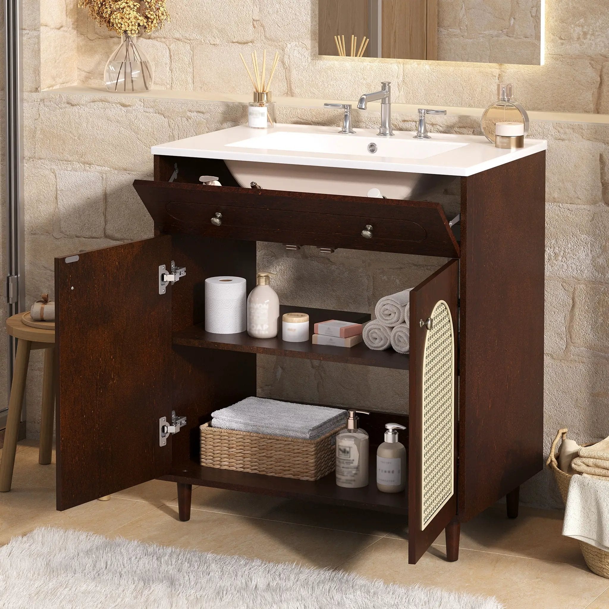 Modern Bathroom Vanity With Sink, Cabinet With Adjustable Shelf by Unique Piece Furniture