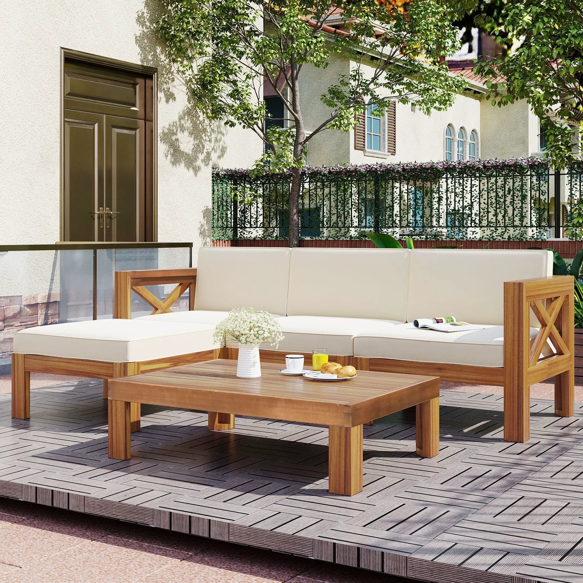Topmax Outdoor Patio Wood 5-Piece Sectional Sofa Seating Group Set by HouseOfZazla