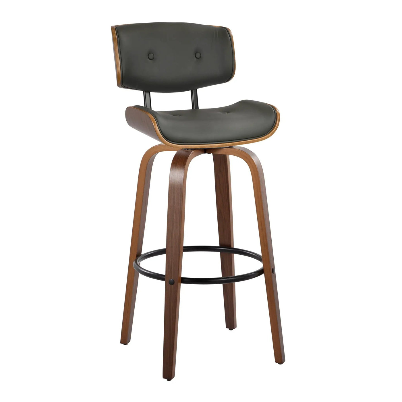 Lombardi - Mid-Century Modern Fixed Height Barstool With Swivel With Round Footrest (Set of 2) by HouseOfZazla