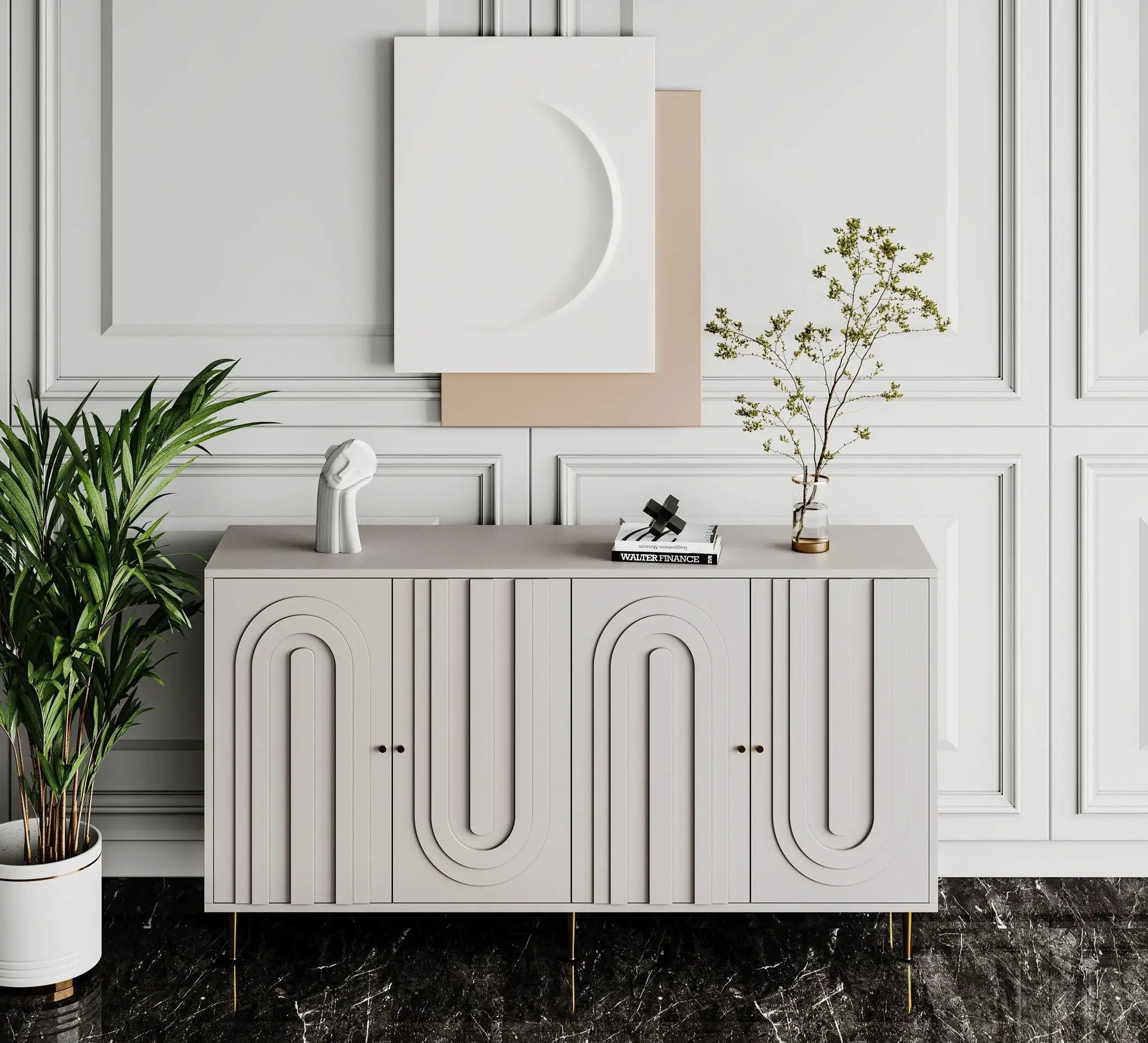 Modern Lacquered 4 Door Cabinet Sideboard Buffet Server Cabinet Storage Cabinet, For Living Room, Entryway, Hallway, Office, Kitchen And Dining Room by Unique Piece Furniture