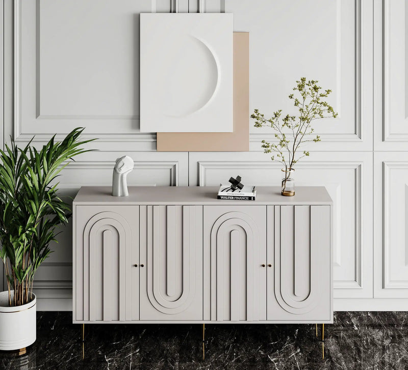 Modern Lacquered 4 Door Cabinet Sideboard Buffet Server Cabinet Storage Cabinet, For Living Room, Entryway, Hallway, Office, Kitchen And Dining Room by Unique Piece Furniture