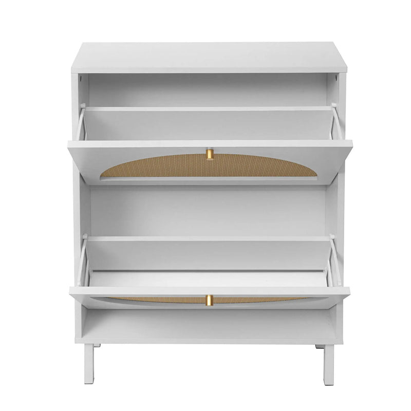 2 Door Shoe Rack, Rattan, Double Layer, Suitable For Living Room, Hallway - White by HouseOfZazla