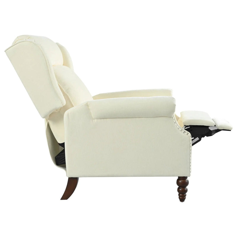 Push Back Recliner Chair Upholstered With Classic Wing Back And Solid Gourd-Shaped Legs