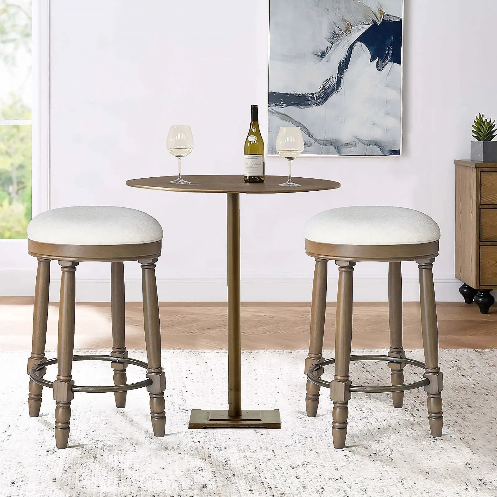 360° Swivel Wooden Barstools With Upholstered Seat, Counter Height (Set of 2) by Unique Piece Furniture