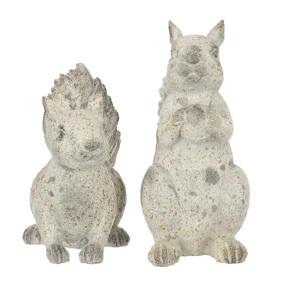 Resin Standing & Lying Down Squirrel Rustic, For Harvest Festival Fall Festival & Thanksgiving Table Decorations (Set of 2) - Antique Cream by HouseOfZazla