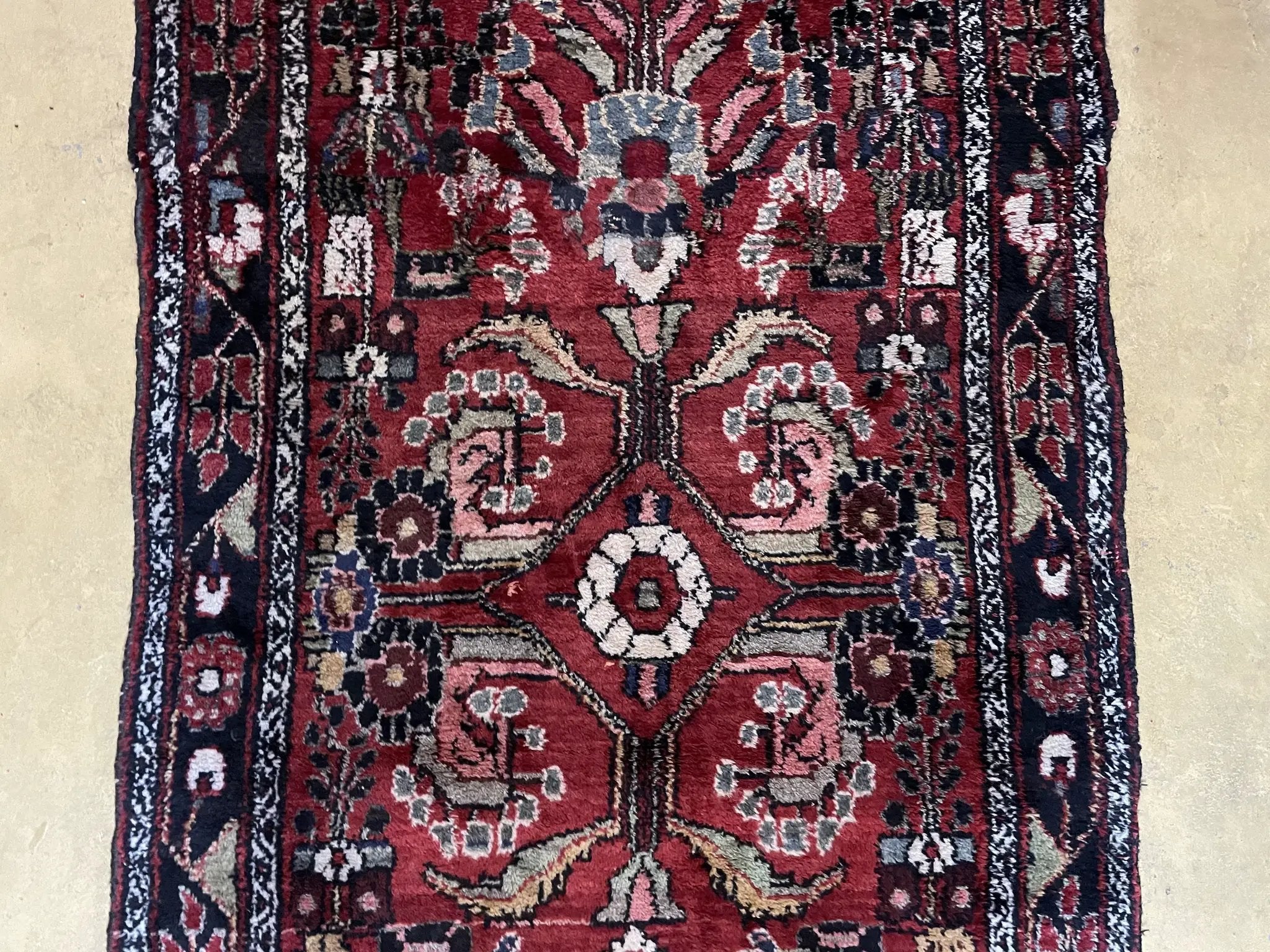 Antique Persian Hamadan Runner Rug 3.4 x 9, Red, Handmade Wool Runner by Jewel Rugs