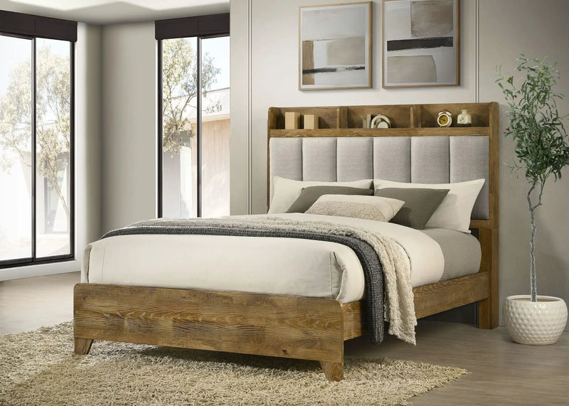 Henderson 57-inch Queen Bookcase Panel Bed Medium Oak by Unique Piece Furniture