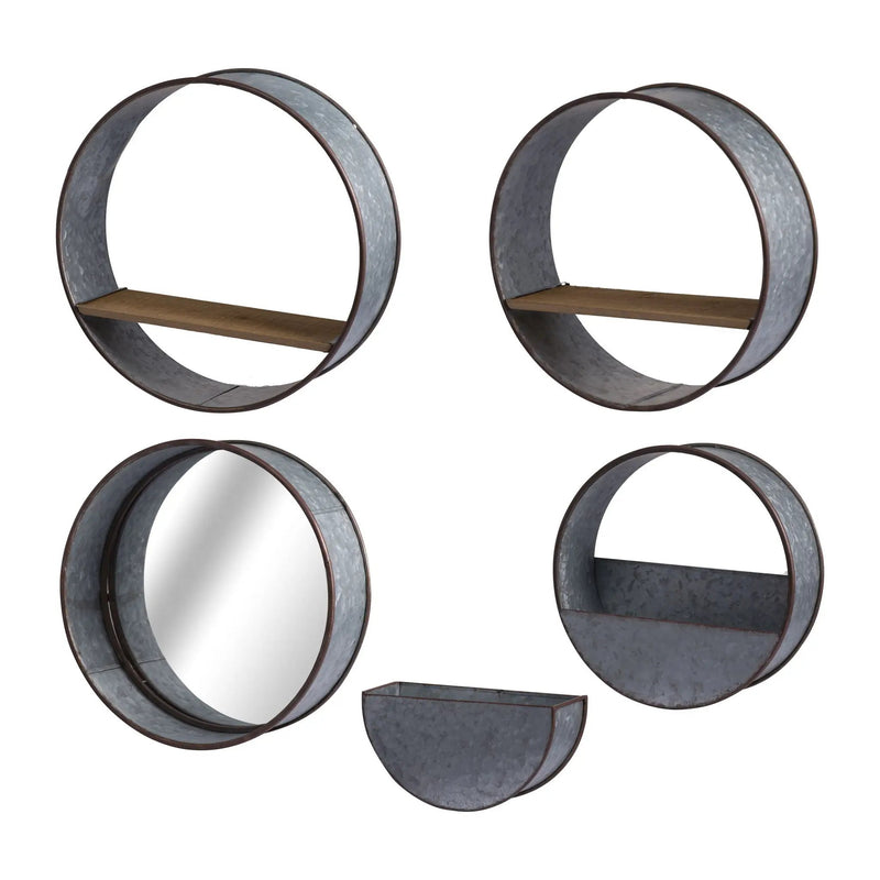 Farmhouse Round Metal Wall Planter (Set of 5) - Gray by HouseOfZazla