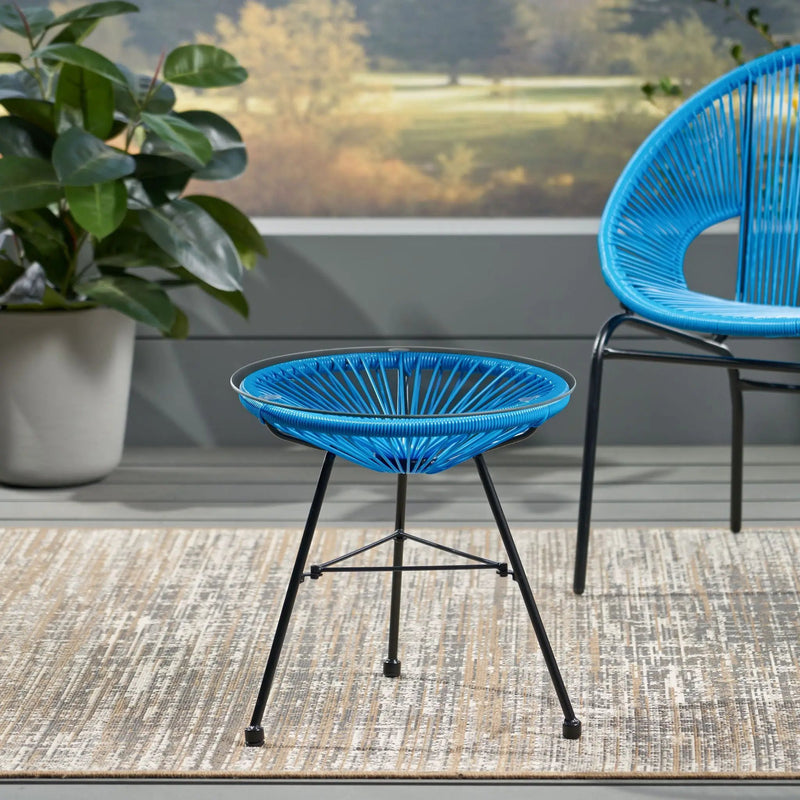 Nusa Modern Rattan Side Table With Tempered Glass Top by HouseOfZazla