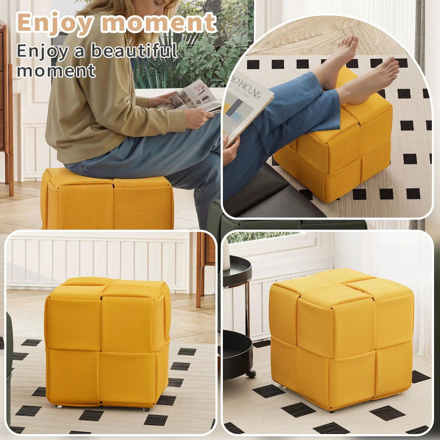 Modern Ottoman Foot Rest With Woven Design by Unique Piece Furniture