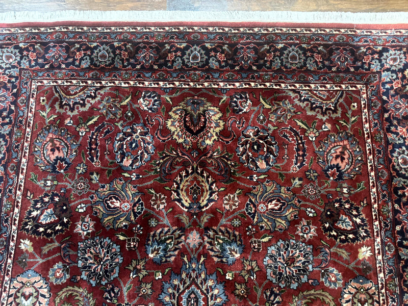 Indo Persian Rug 5x7, Vintage Traditional Floral Carpet, Burgundy and Navy Blue by Jewel Rugs