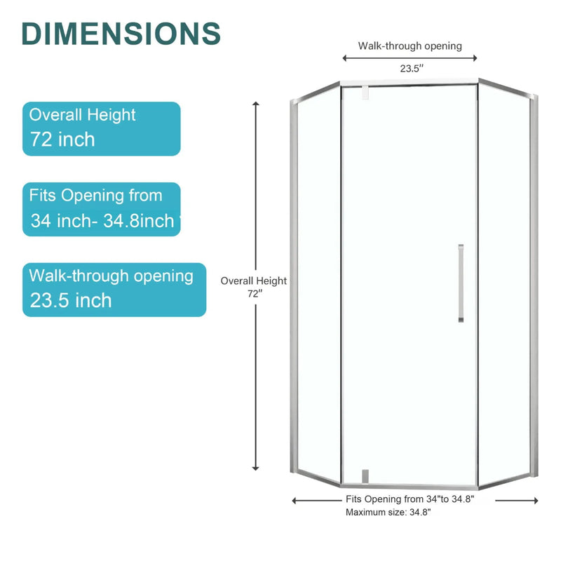 Semi Frameless Neo Angle Hinged Shower Enclosure With Clear Tempered Glass - Brushed Nickel by HouseOfZazla