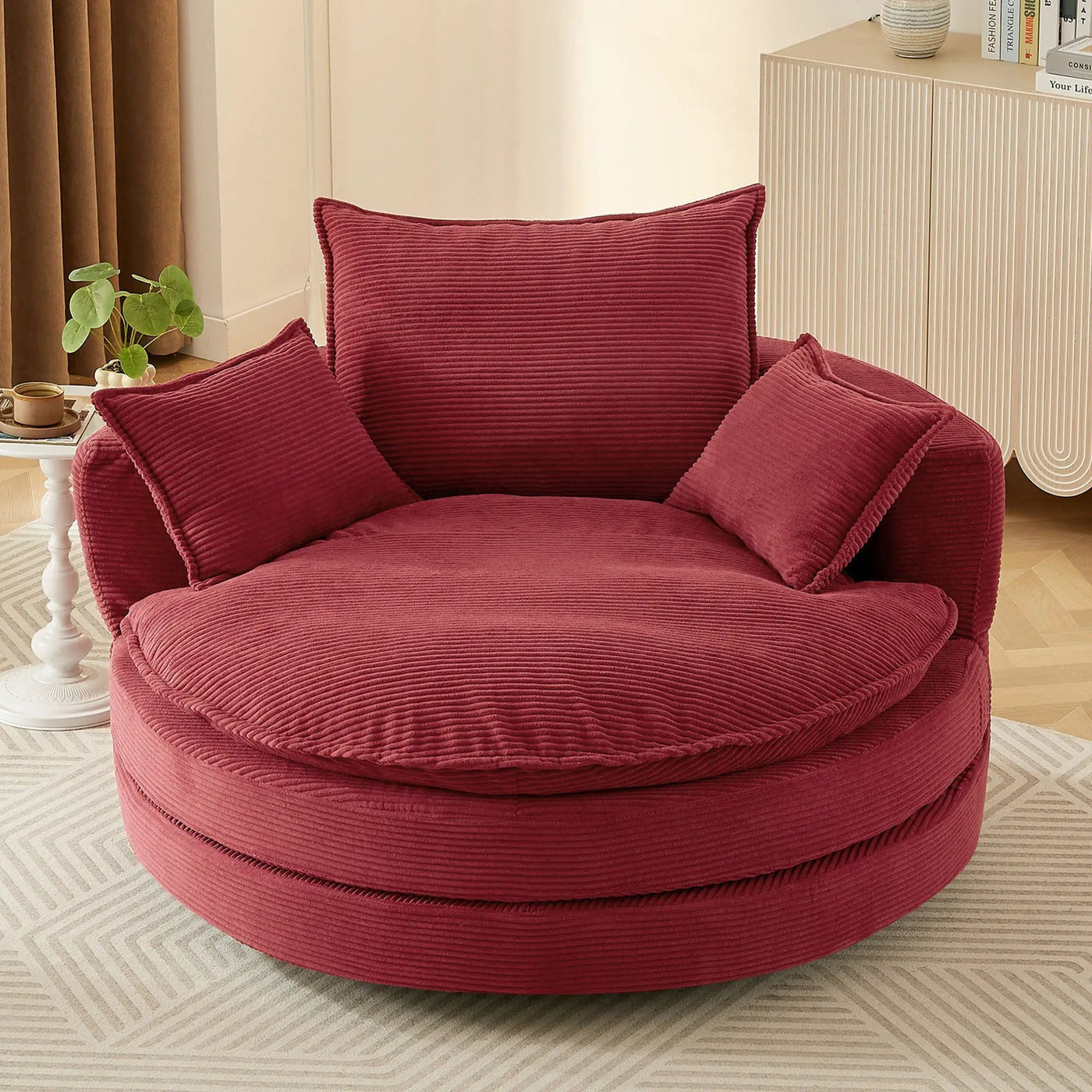 360° Swivel Accent Barrel Chair With Dual Layer Cushion And 3 Removable Pillows by HouseOfZazla