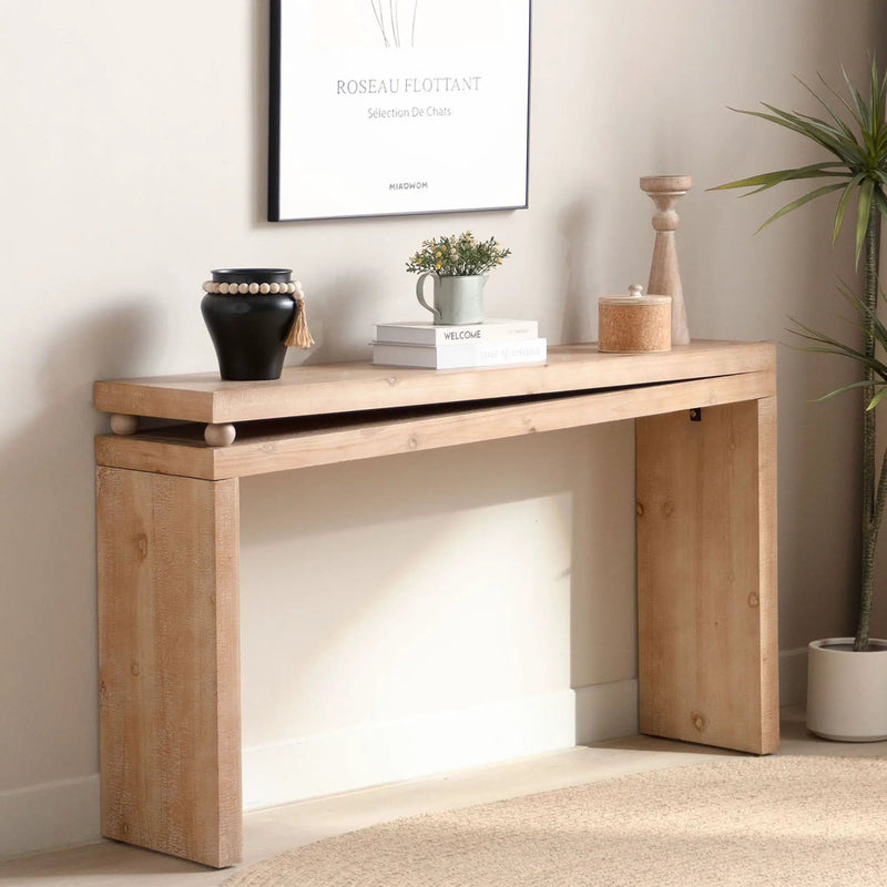 Slim Console Table, Narrow Entryway Table With Bead Detail - Light Natural / Natural by Unique Piece Furniture