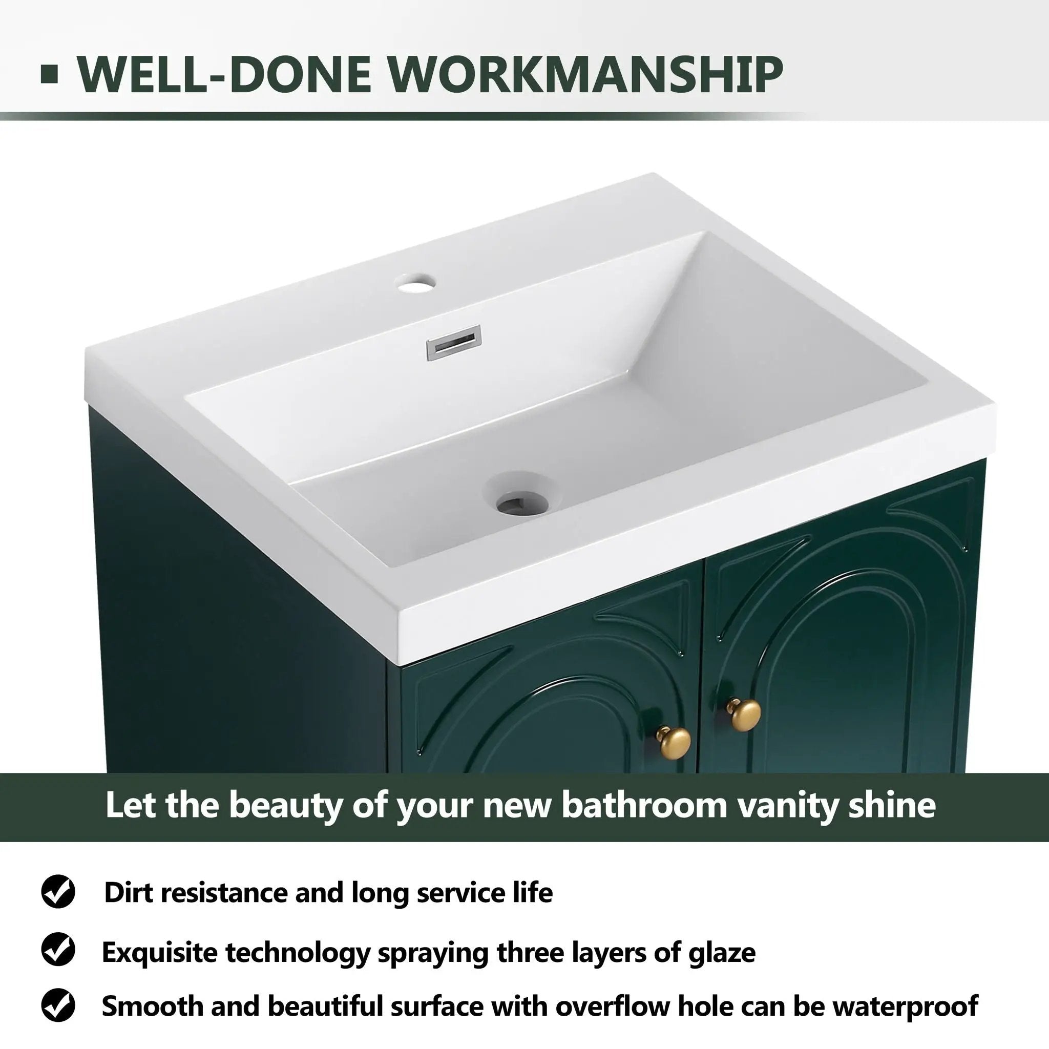 Contemporary Freestanding Bathroom Vanity With Resin Sink & Soft-Close Cabinet Doors by HouseOfZazla