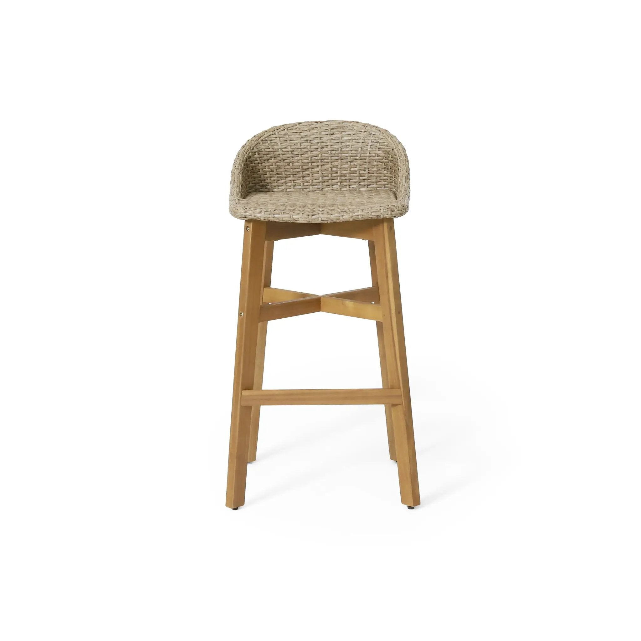 Beeson Outdoor Wicker and Acacia Wood Barstools Set, Water Resistant - Brown by HouseOfZazla