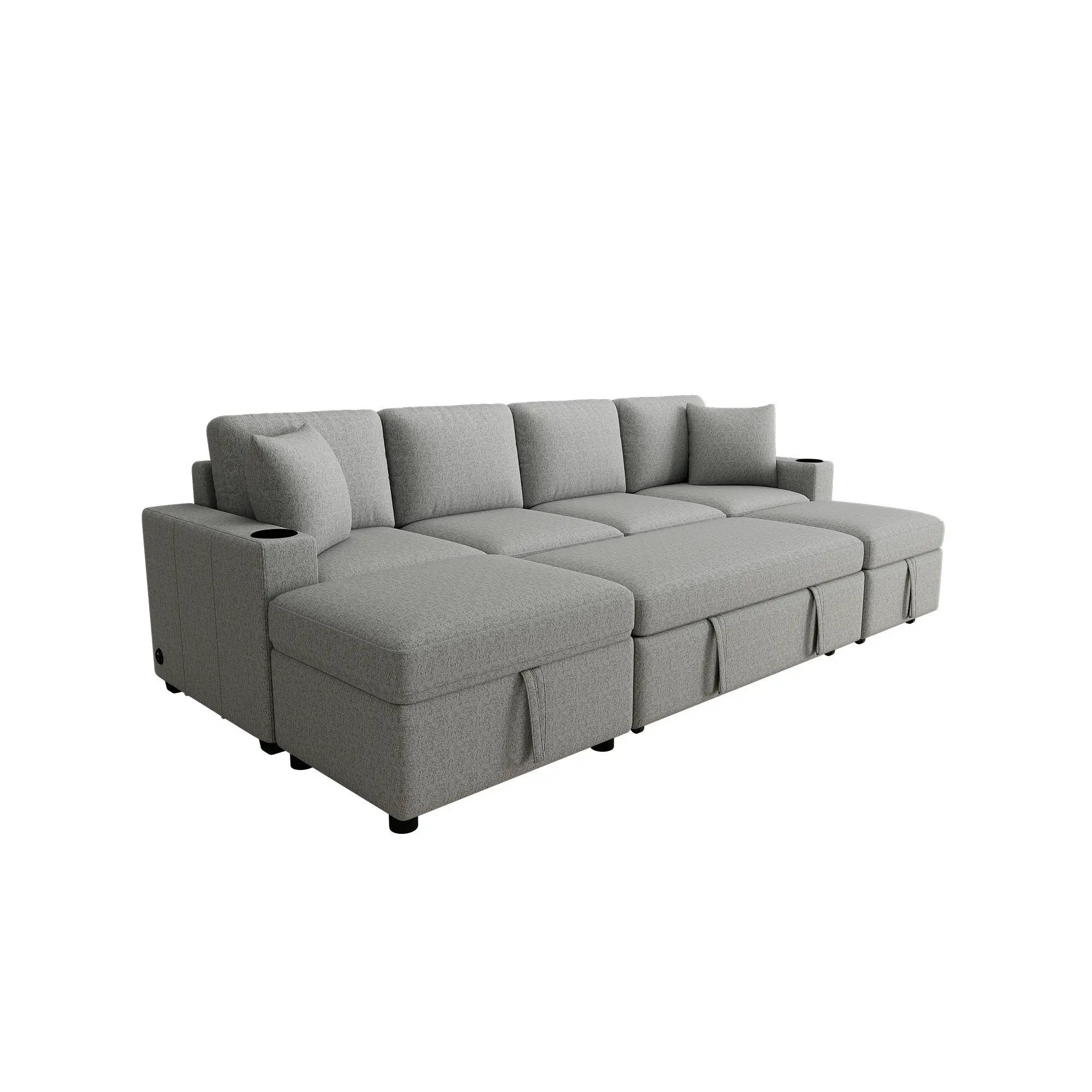 Sectional Sofa Convertible Pull-Out Bed With Storage Ottoman & USB Ports by HouseOfZazla