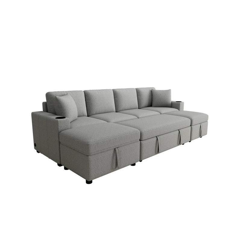 Sectional Sofa Convertible Pull-Out Bed With Storage Ottoman & USB Ports by HouseOfZazla