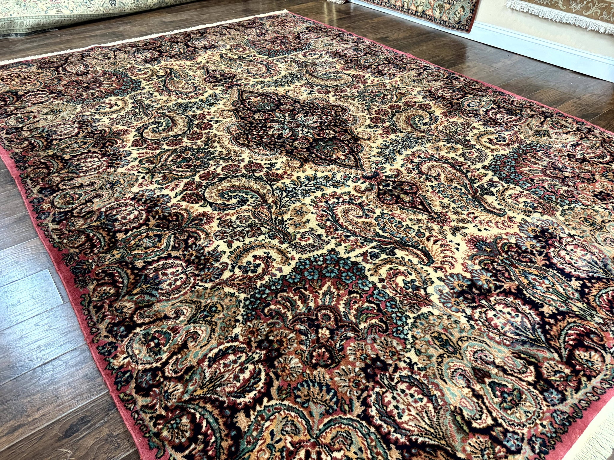 Antique Karastan Kirman Rug 8.8 x 12, Imperial Karastan #1427, Ivory Kirman by Jewel Rugs