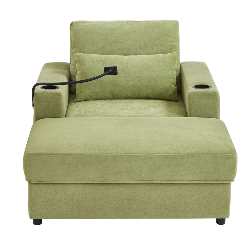 Modern Style Armchair Chaise Lounge Sofa Couch With Movable Storage Ottoman, USB Ports, Cup Holders, Phone Holder, Side Pockets by HouseOfZazla
