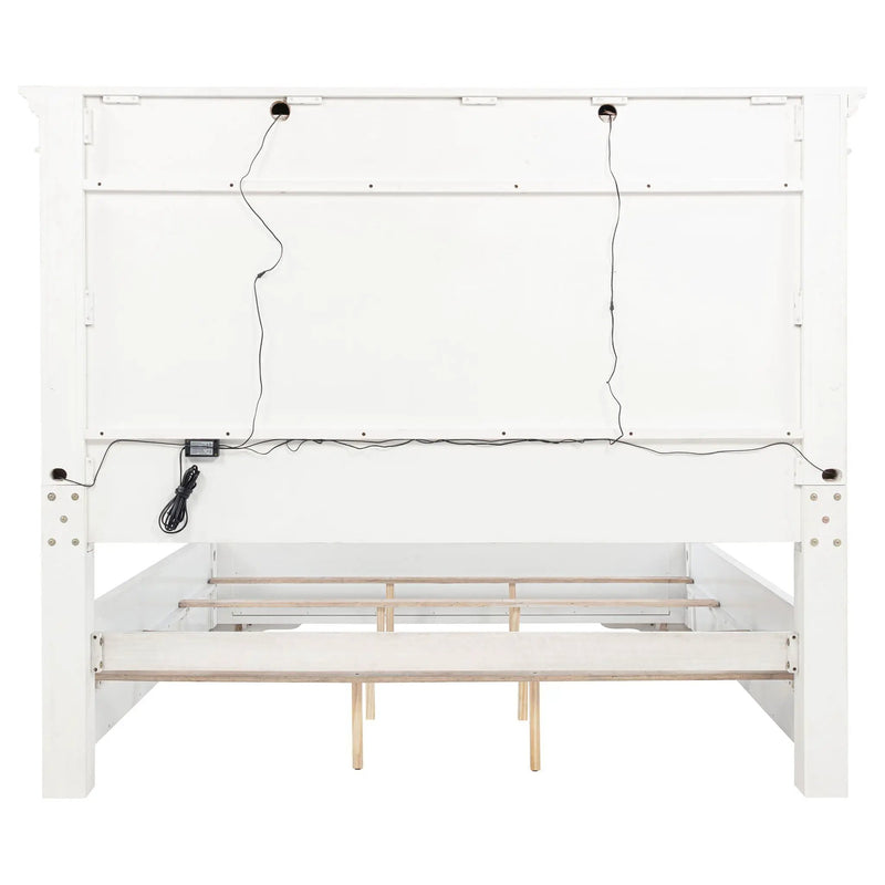 McKinney California King LED Light Panel Bed Vintage White by Unique Piece Furniture
